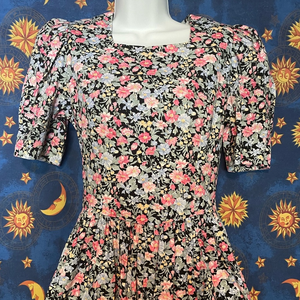 Black and Pink Ruffled A-Line Midi Dress